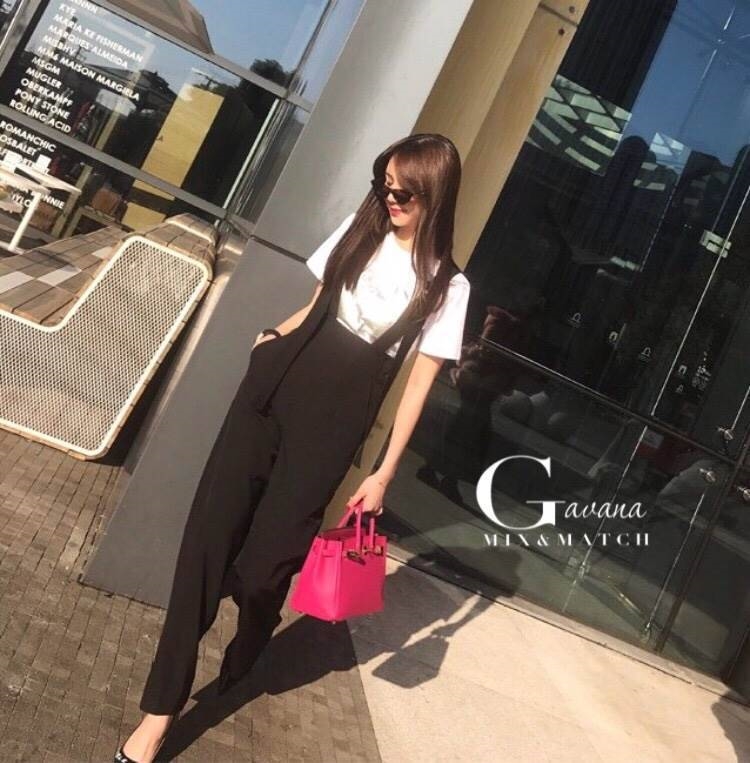 เสื้อผ้าเกาหลี พร้อมส่ง Set 2 ชิ้น เสื้อ+เอี๊ยมขายาว