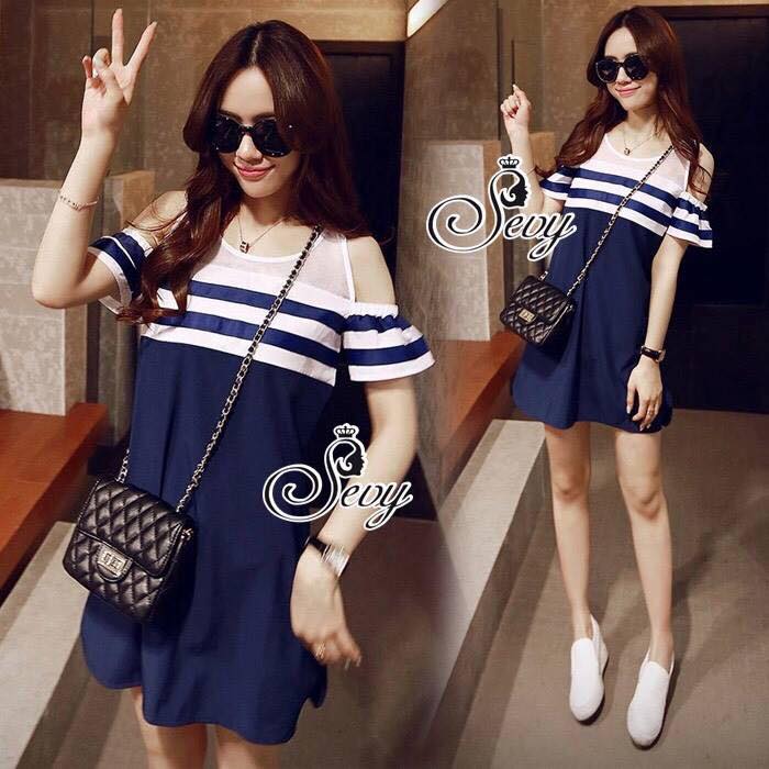 พร้อมส่ง มินิเดรส ทรงตรงคัตเอ้าท์ช่วงไหล่