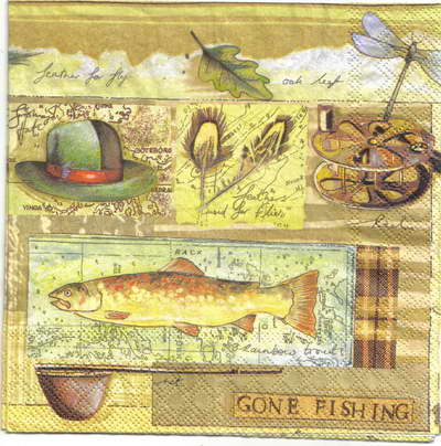 แนวภาพ กีฬา ตกปลา Gone Fishing Sport เป็นภาพแนวยาว กระดาษแนพกิ้นสำหรับทำงาน เดคูพาจ Decoupage Paper Napkins ขนาด 33X33cm