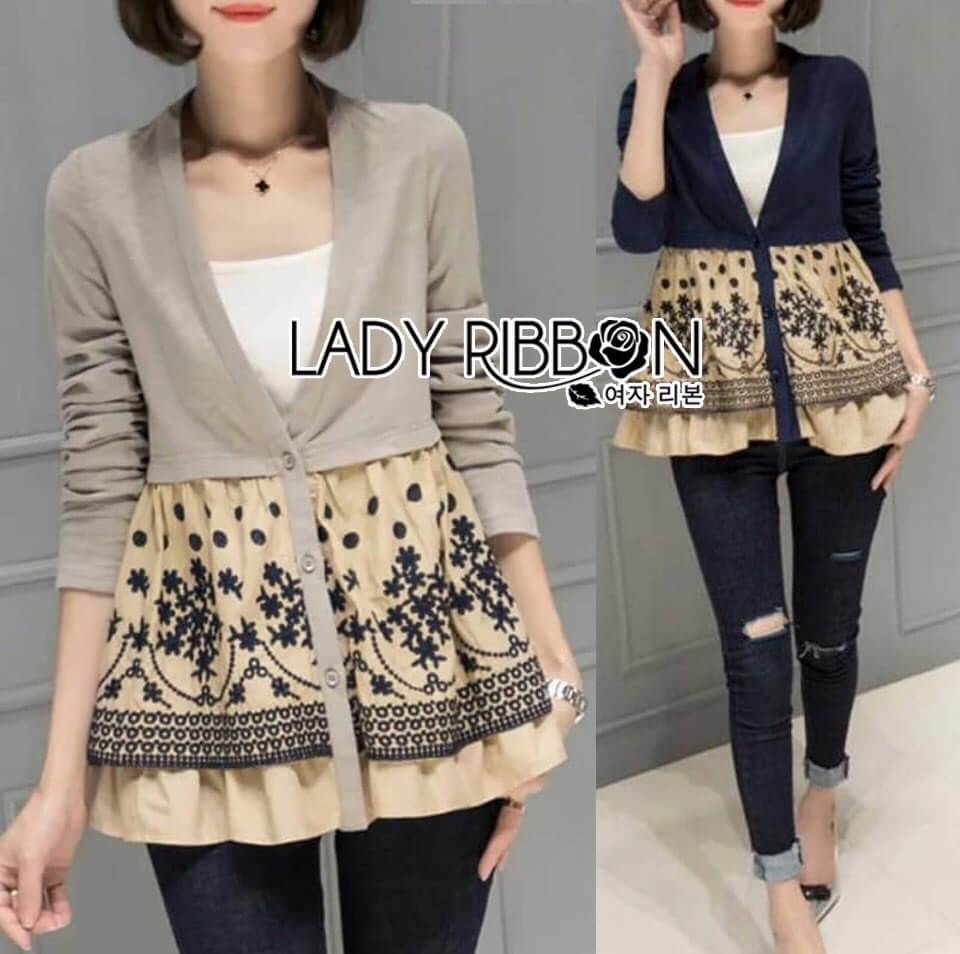พร้อมส่ง คาร์ดิแกนผ้าคอตตอนปักลายดอกไม้