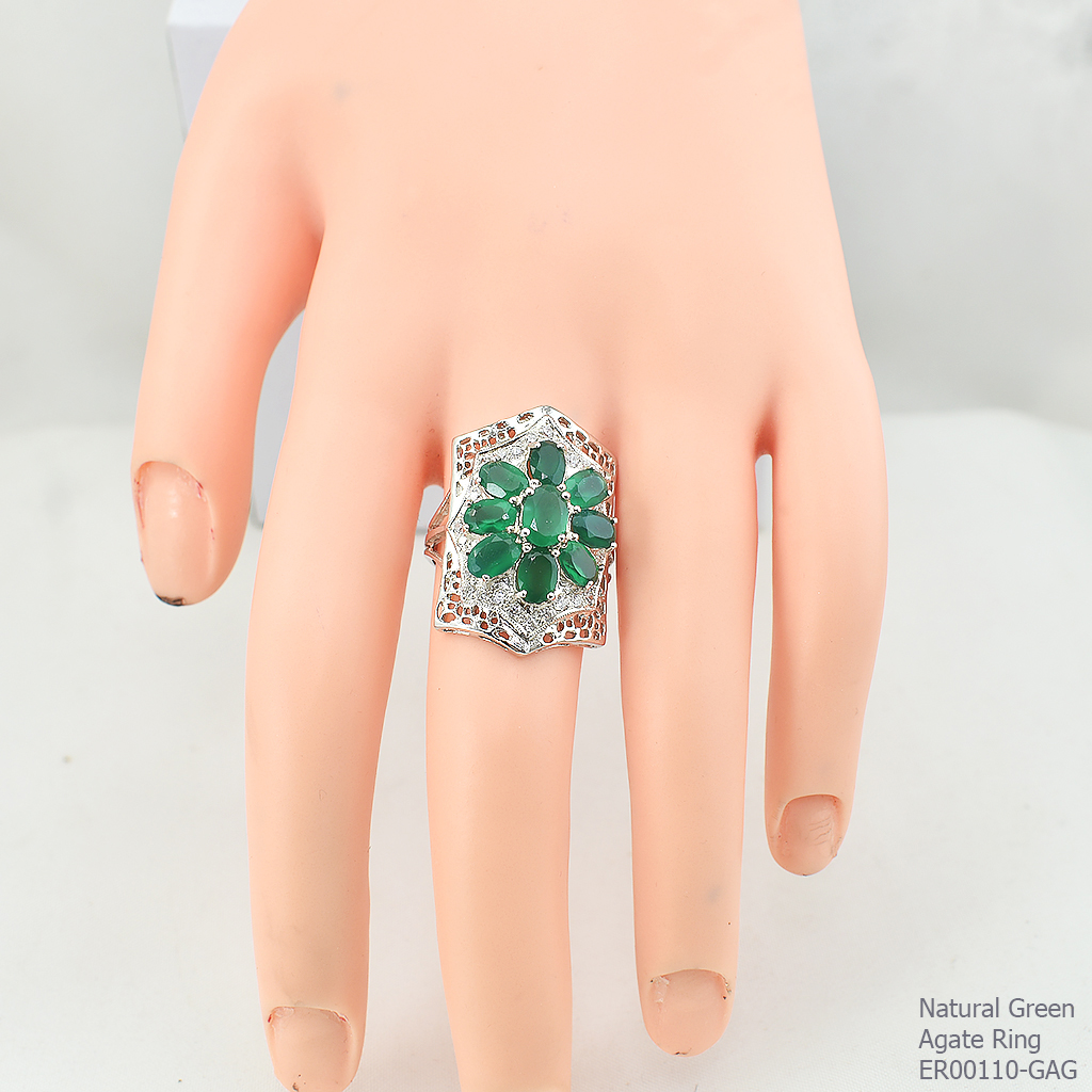 SKJewelryFactory แหวนพลอยกรีนอะเกทแท้ ทรงนี้ใส่นิ้วกลางสวย ER00110-GAG