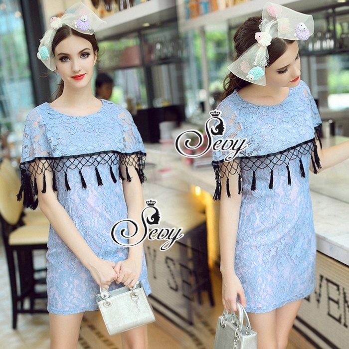 พร้อมส่ง มินิเดรสทอลูกไม้เนื้อดี เข้ารุปโทนสีฟ้า