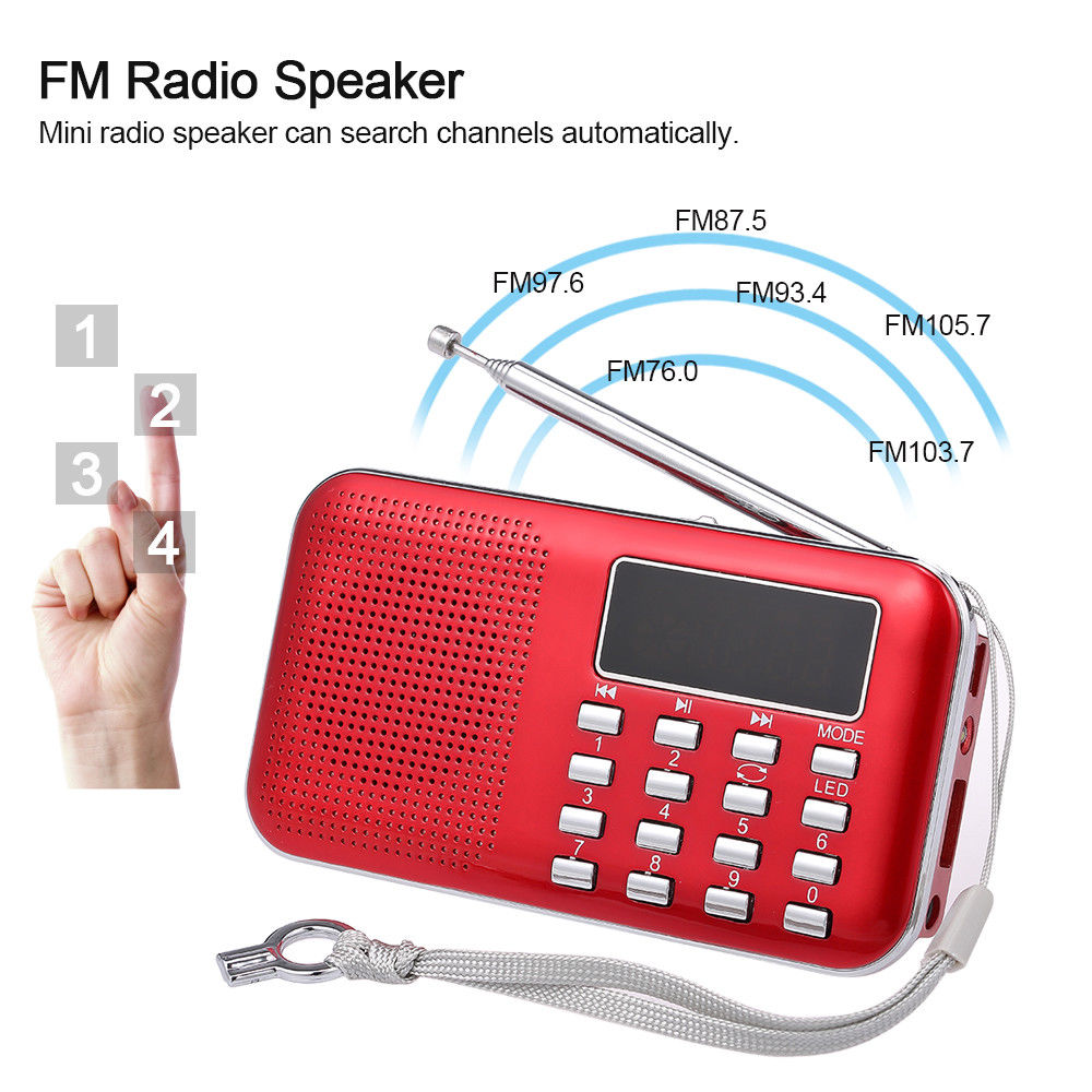 Y-896 Mini FM Radio Portable Digital Stereo Speaker MP3 Audio Player สีแดง