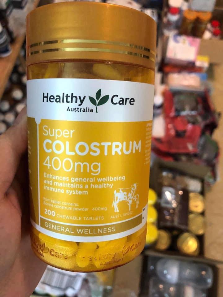 โคลอสตรุมHealthy Care Super Colostrum 400mg 200 Chewable Tablets นมอัดเม็ดเพิ่มความสูงสำหรับเด็ก