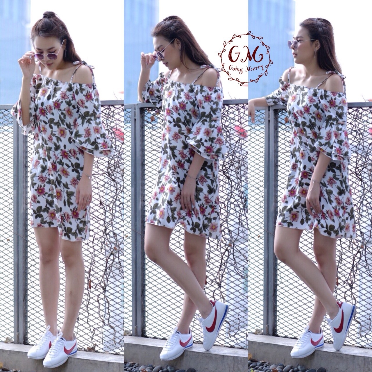 เสื้อผ้าเกาหลี พร้อมส่ง เสื้อ หรือ มินิเดรสสายเดี่ยว เปิดไหล่