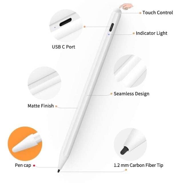 มาใหม่ ปากกา New Stylus pen Type C ใช้งานง่าย เขียนลื่น วางมือบนหน้าจอได้ ปากกา iPad หัวแหลม ด้ามจับ ถนัดมือ