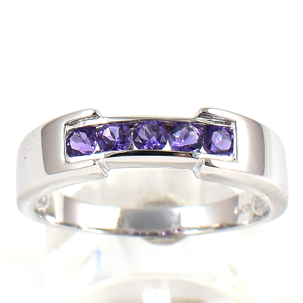 SKJewelryFactory แหวนเงินแท้ ฝังพลอยแอมิทิสต์แท้ สไตล์แหวนแถว ER01915-AMT