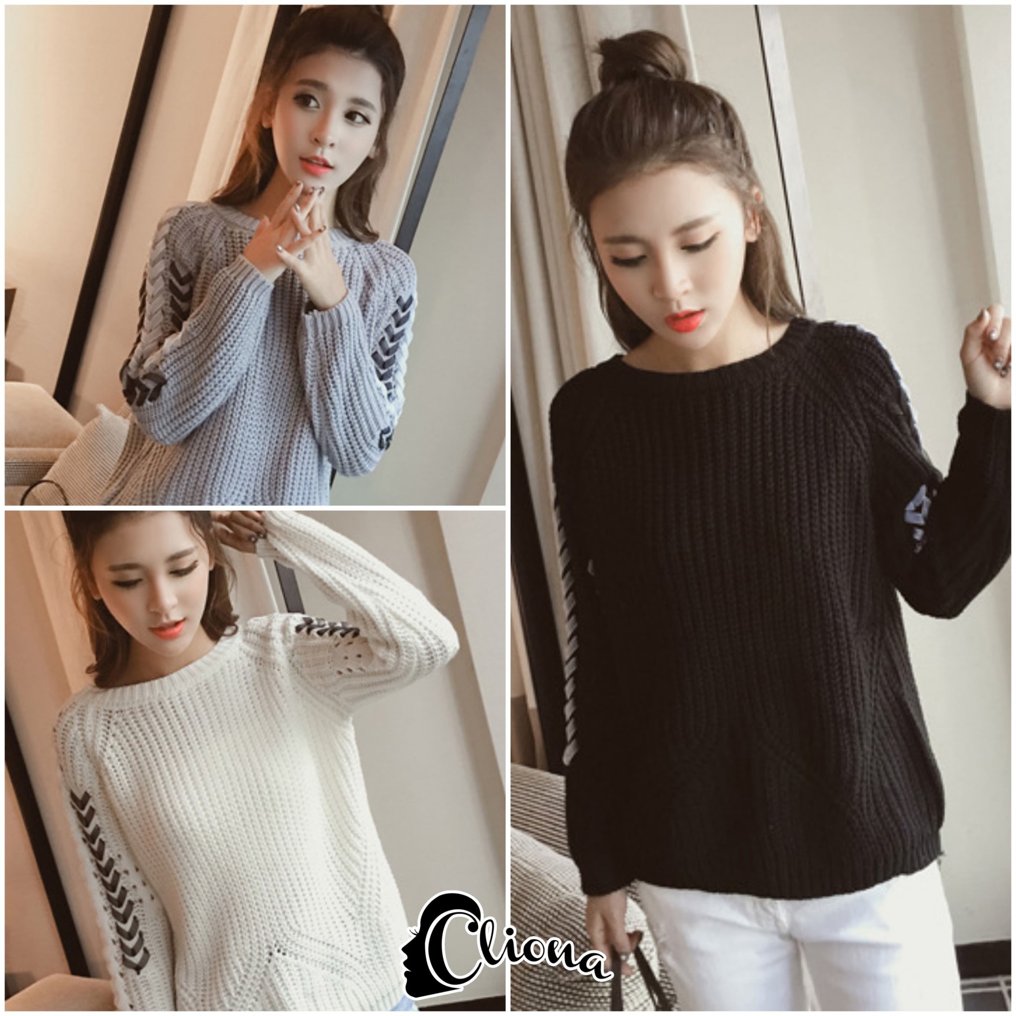 พร้อมส่ง เสื้อไหมพรมแขนยาวแฟชั่น