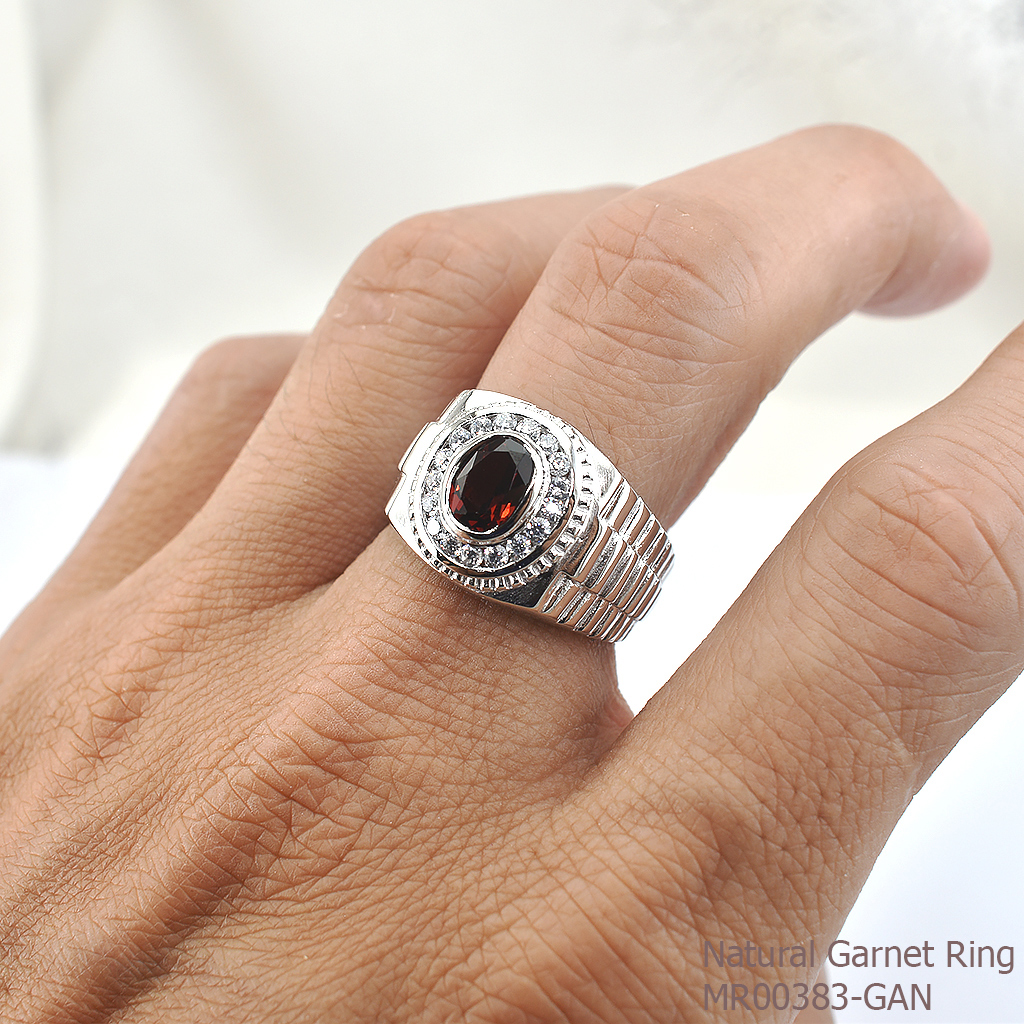 SKJewelryfactory แหวนพลอยโกเมนแท้ ลายโรเล็กซ์ล้อมเพชร MR00383-GAN