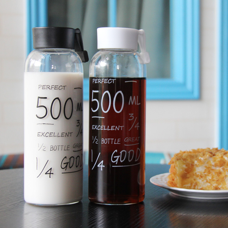 ขวดน้ำ ขวดแก้ว พกพา แก้ว borosilicate ฝาปิดสนิท ไม่หก ขนาด 600 ml. มี 2 สี ขาว/ดำ