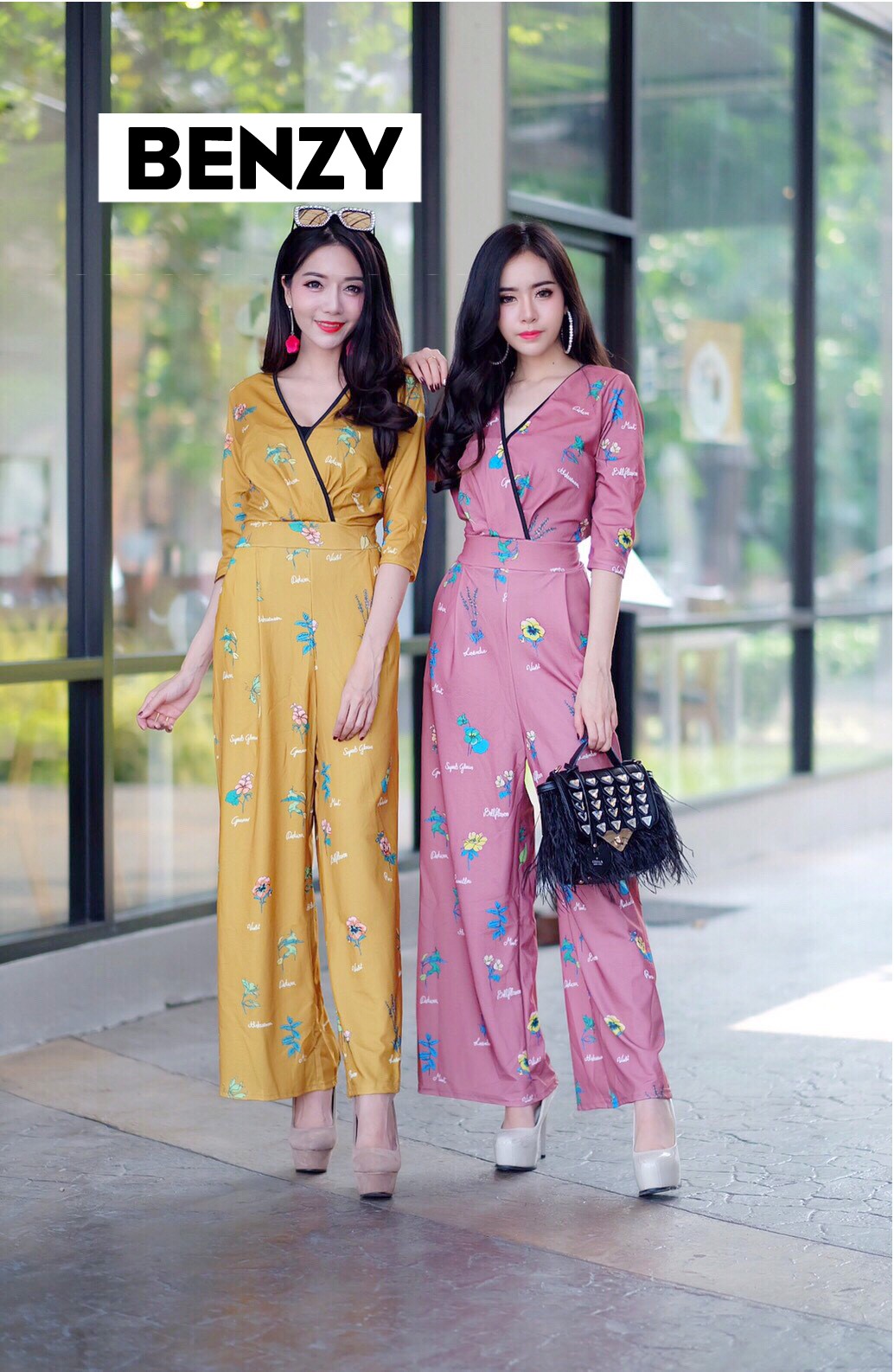 เสื้อผ้าเกาหลี พร้อมส่ง จั้มสูท ทรงสวยแขนยาว4ส่วน