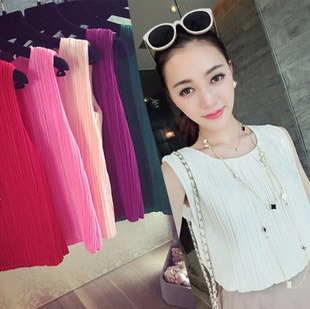 VS037 เสื้อชีฟอง แขนกุด อัดกลีบพีช สวยหวาน มี 4 สี สีชมพูอ่อน สีม่วง สีขาว สีดำ