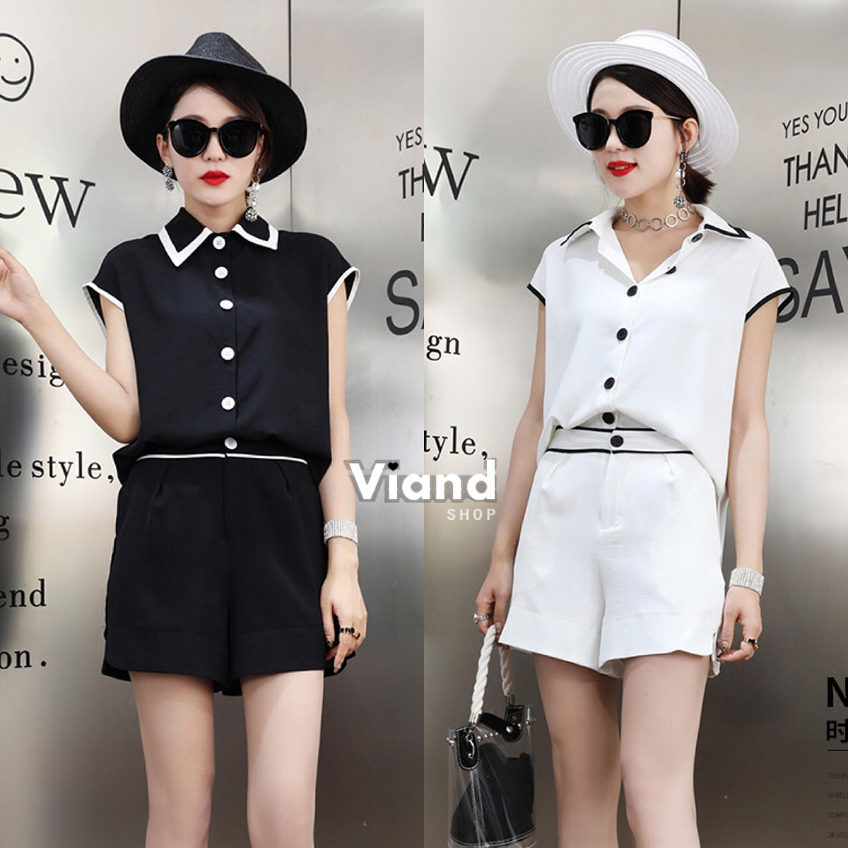 เสื้อผ้าเกาหลี พร้อมส่ง เสื้อคอปกกระดุมหน้า