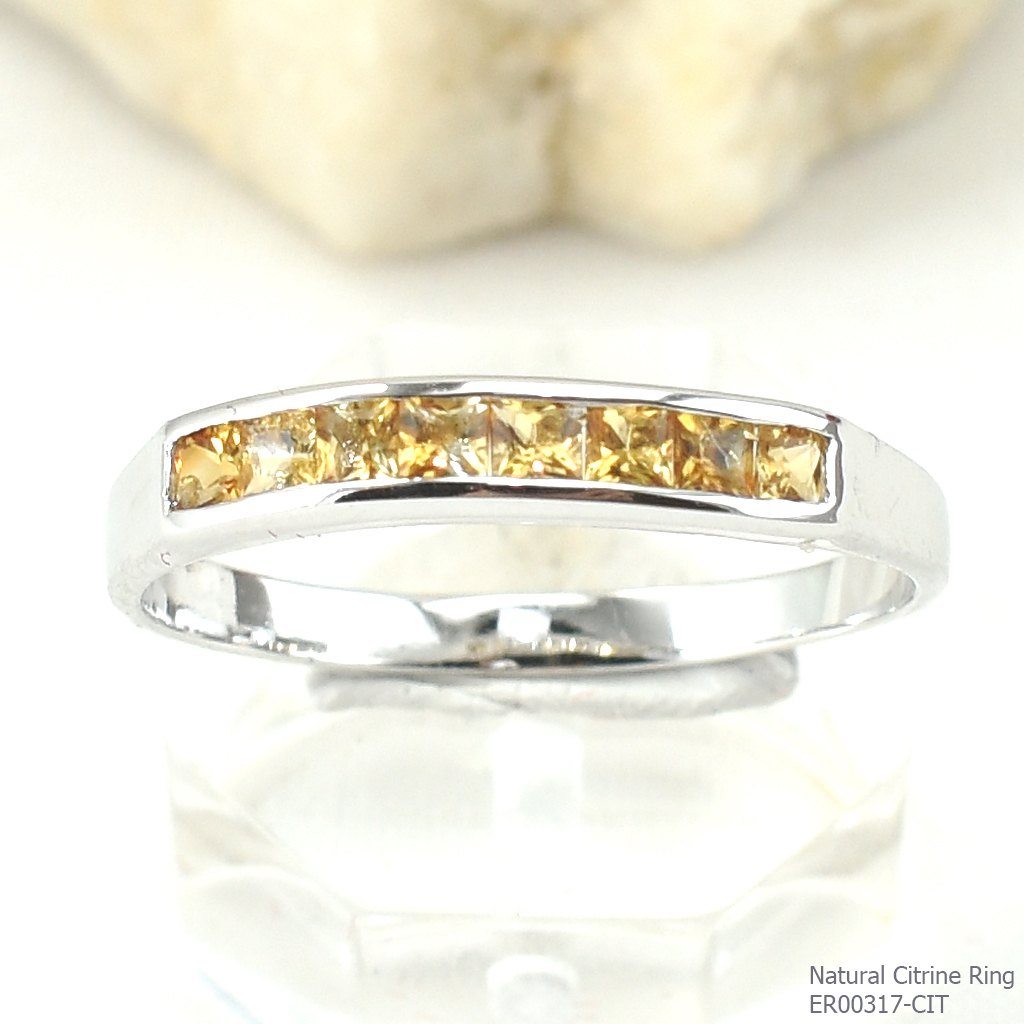 SKJewelryfactory แหวนเงินแท้ 92.5% ฝังพลอยซิทรินแท้ สไตล์แหวนแถว ER00317-CIT