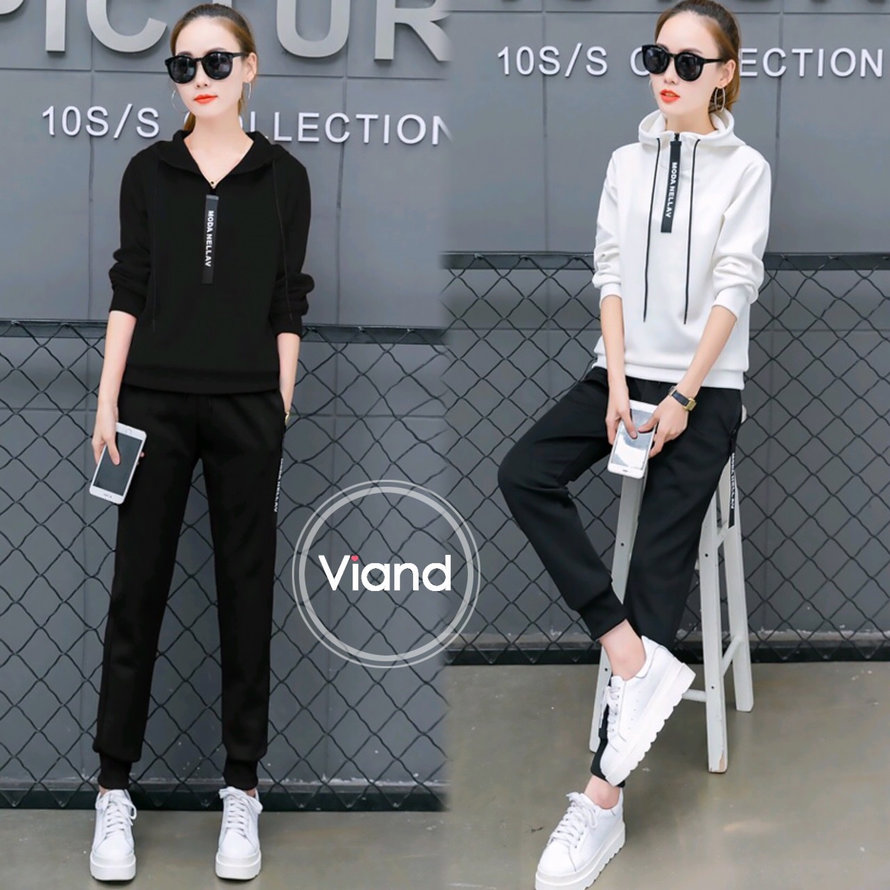เสื้อผ้าเกาหลี พร้อมส่ง เสื้อมีฮูทกับกางเกงเอวยางยืด