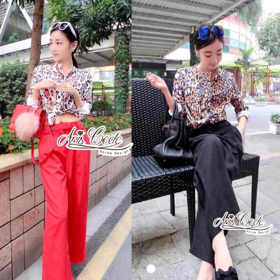 พร้อมส่ง เซตเสื้อแขนยาวคอกลม พิมพ์ลาย
