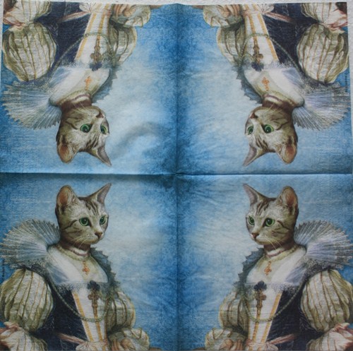 แนวภาพอาร์ท ราชินีแมว เป็นภาพบล็อค 4 กระดาษแนพกิ้นสำหรับทำงาน เดคูพาจ Decoupage Paper Napkins ขนาด 33X33cm