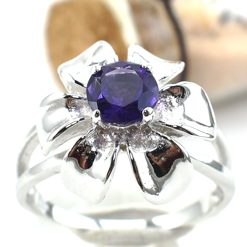 SKJewelryFactory แหวนดอกไม้แอมิทิสต์แท้ สีม่วงเข้ม น่ารักมาก ER02394-AMT