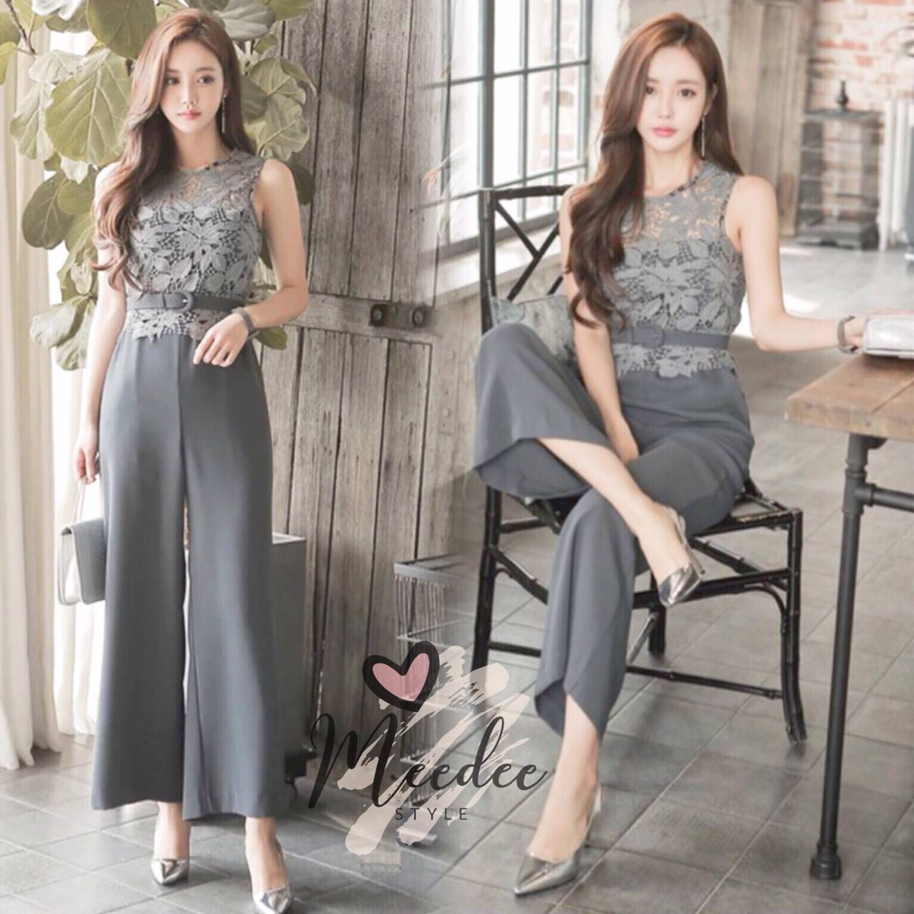 เสื้อผ้าเกาหลี พร้อมส่ง จั้มสูทขายาว ทรงปล่อยแขนกุด