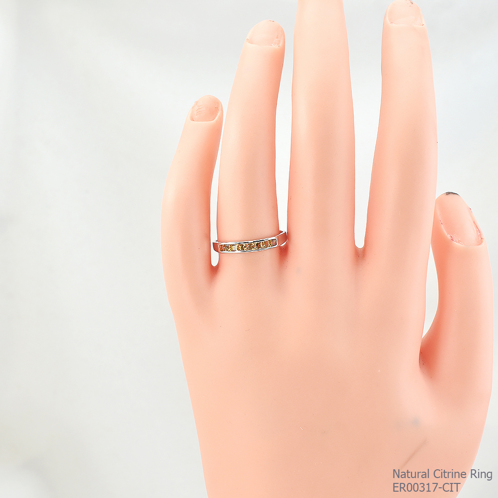 SKJewelryfactory แหวนเงินแท้ 92.5% ฝังพลอยซิทรินแท้ สไตล์แหวนแถว ER00317-CIT