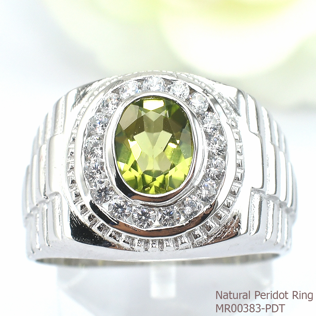 SKJewelryFactory แหวนชายเพอริดอทแท้ ล้อมเพชร ตัวเรือนเงินแท้ MR00383-PDT