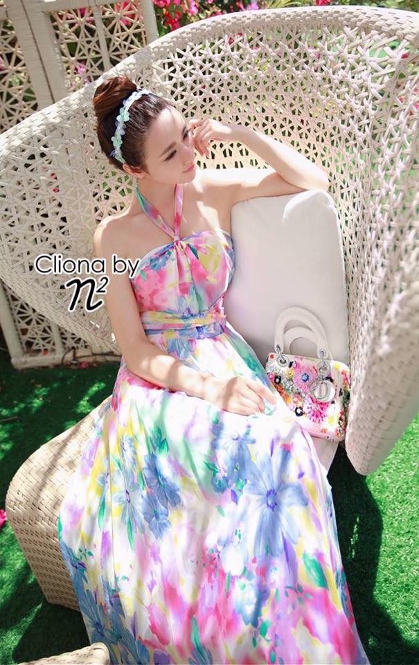 พร้อมส่ง เดรสสีรุ้ง สีสั้นสดใส มาในทรงเกาะอก
