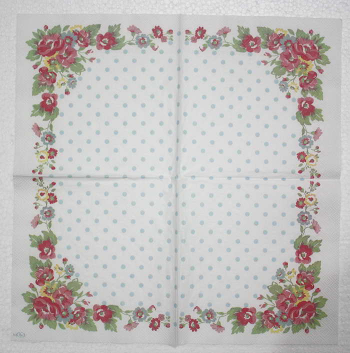 แนวภาพ Cath Kidston ดอกไม้ กุหลาบเข้ามุม ลายจุด พื้นขาว เป็นภาพเต็มแผ่น กระดาษแนพกิ้นสำหรับทำงาน เดคูพาจ Decoupage Paper Napkins ขนาด 33X33cm