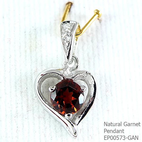 SKJewelryFactory EP00573-GAN จี้พลอยรูปหัวใจ ฝังพลอยโกเมนแท้ ตัวจี้ผลิตจากเงินแท้ 92.5%