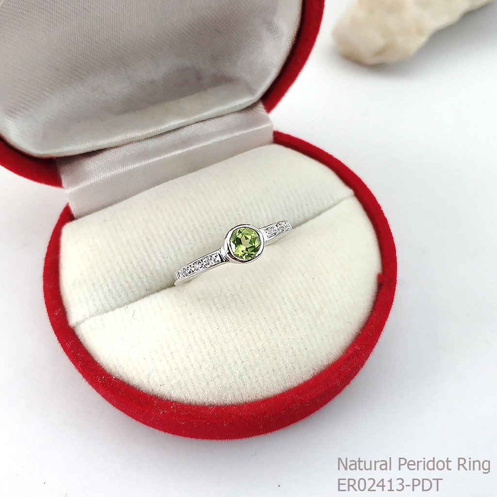 SKJewelryfactory แหวนเพอริดอทแท้ พลอยสวยใส ประกายดีเยี่ยม ใส่แล้วน่ารัก ER02413-PDT