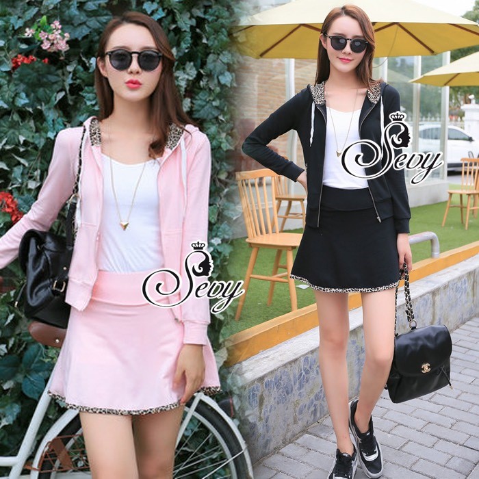 พร้อมส่ง Sets เสื้อหนาวมีฮูด มาพร้อมกางเกงกระโปรง