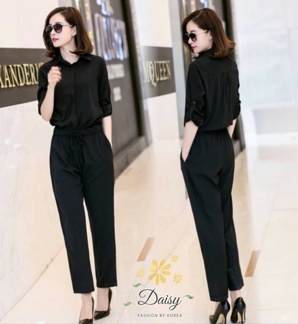 พร้อมส่ง ชุดจั๊มสูท ทรงเดฟ สม๊อคเอว