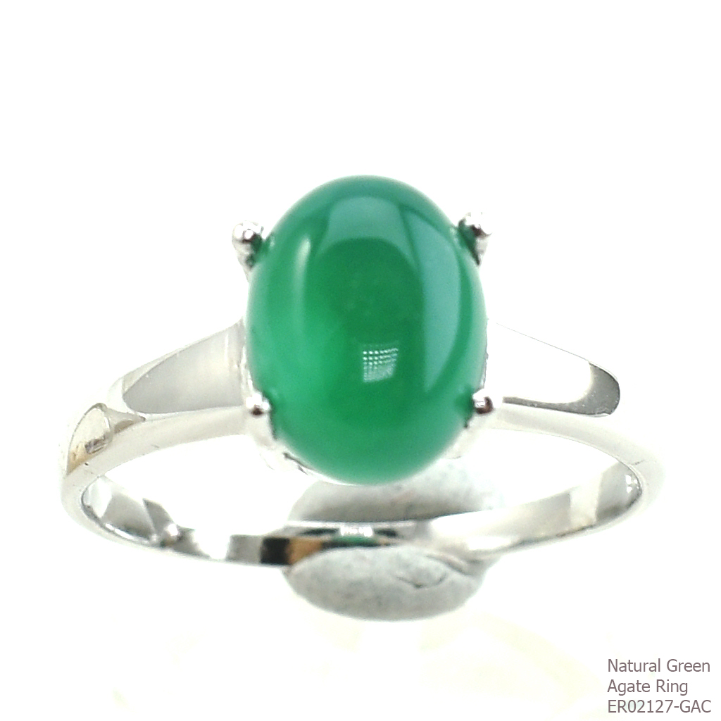 SKJewelryFactory เเหวนพลอยหลังเบี้ย เรือนเงินแท้ 92.5% ฝังพลอยกรีนอะเกทแท้ ER02127-GAC