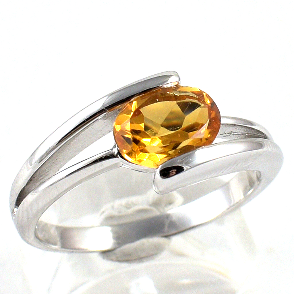 SKJewelryfactory แหวนเงินแท้ 92.5% ฝังพลอยซิทรินแท้ ออกแบบเรียบง่าย แต่ทันสมัย ER01466-CIT