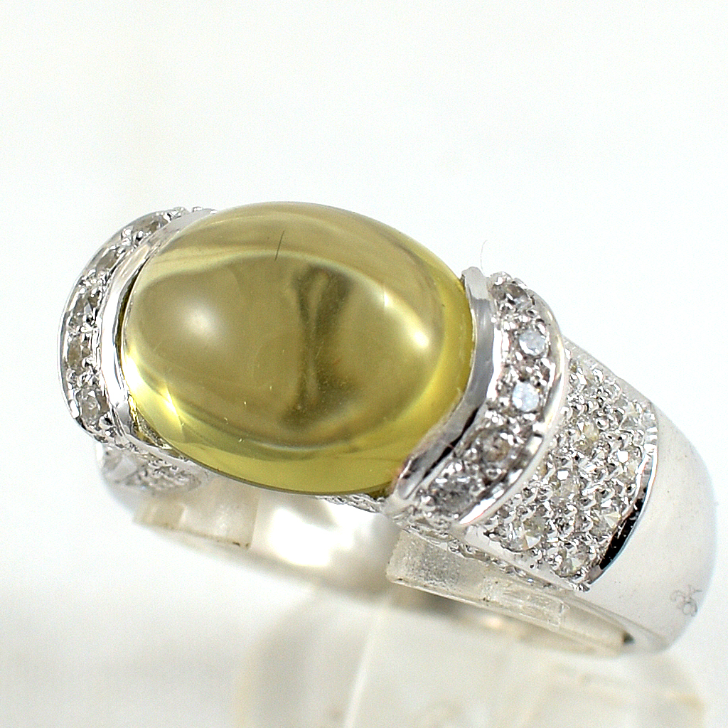 SKJewelryFactory แหวนพลอยเลมอนควอทซ์แท้ สีเหลืองมะนาว สีสวย พลอยเนื้อใสสะอาด ER00864-LMQ