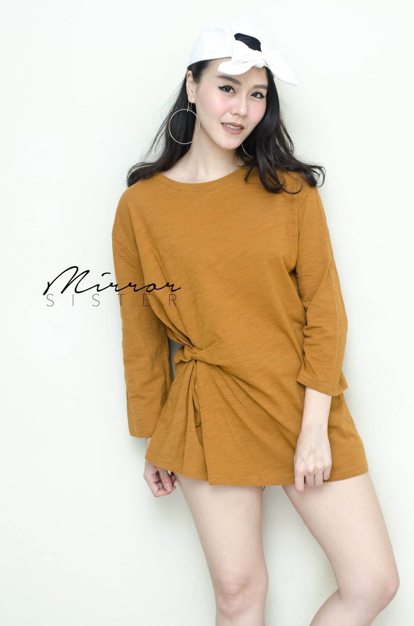 เสื้อเกาหลี พร้อมส่ง เสื้อยืด ผ้าสลาฟแขนยาว