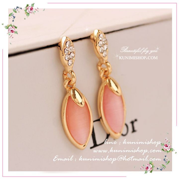 WR006 ตุ้มหู ต่างหูสีทอง ทรงหยดน้ำ ประดับด้วยเพชรและหินสี สวยหวานคะ