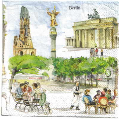 แนวภาพ Landmark เมือง Berlin เบอร์ลิน เยอรมัน เป็นภาพบล็อค 4 กระดาษแนพกิ้นสำหรับทำงาน เดคูพาจ Decoupage Paper Napkins ขนาด 33X33cm