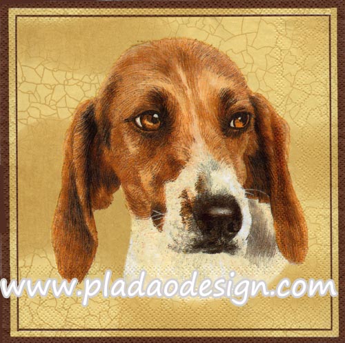 กระดาษสาพิมพ์ลาย สำหรับทำงาน เดคูพาจ Decoupage แนวภาพ สุนัข น้องหมาใบหน้าน้ำตาลปากขาว บนพื้นสีครีม