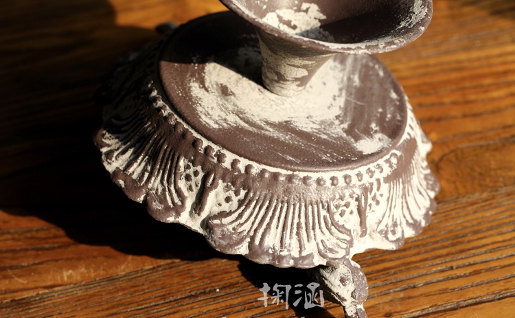 Pre-Order เชิงเทียน ถาดเหล็ก งานปั้มโลหะ ลายบ่อน้ำพุ ทำสีเก่า Zakka