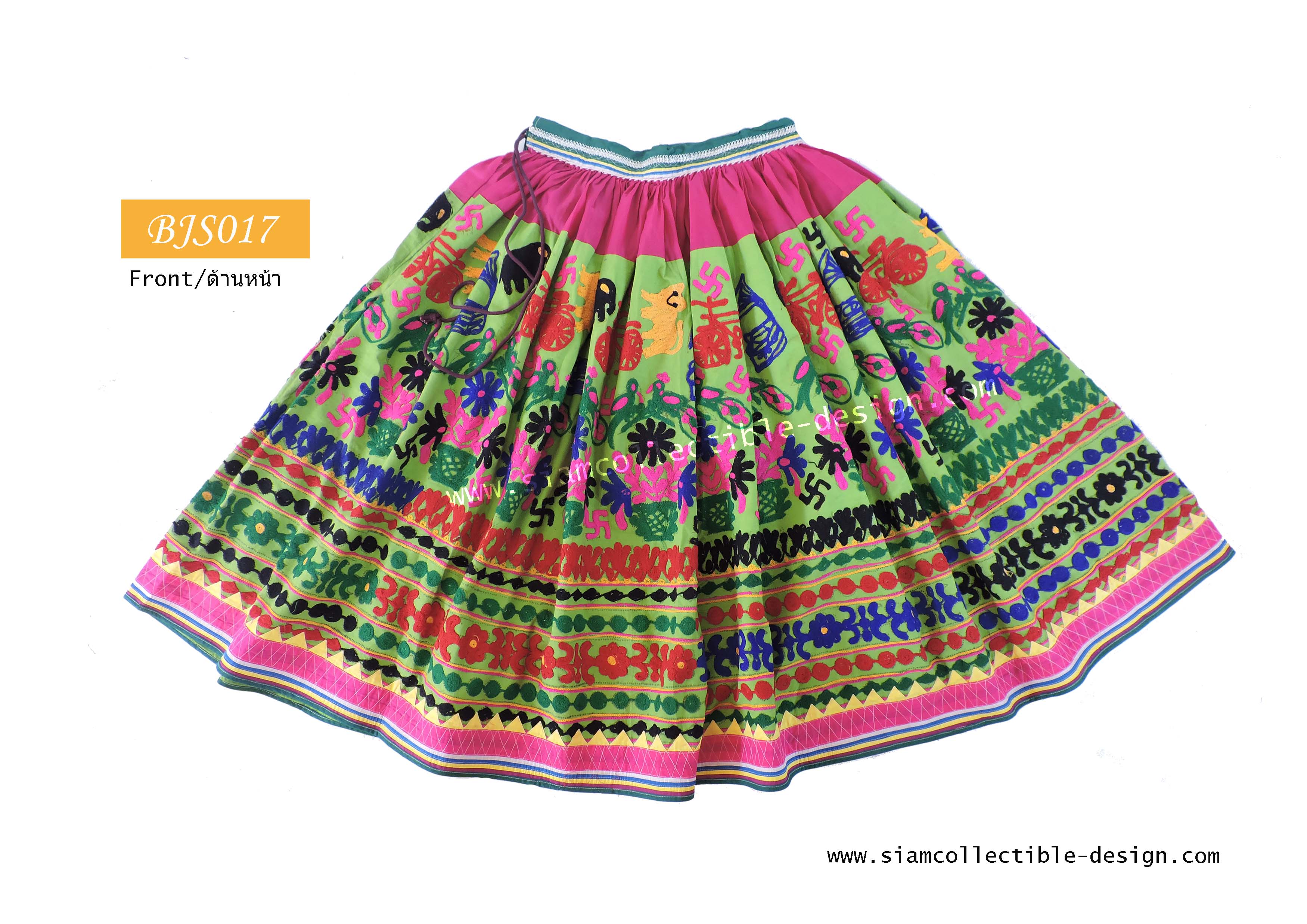 กระโปรงผ้าอินเดีย ผ้าปักมือ ฺBJS017 / Vintage Kuchi Tribal Belly Dance Mirror Skirt ฺBJS017