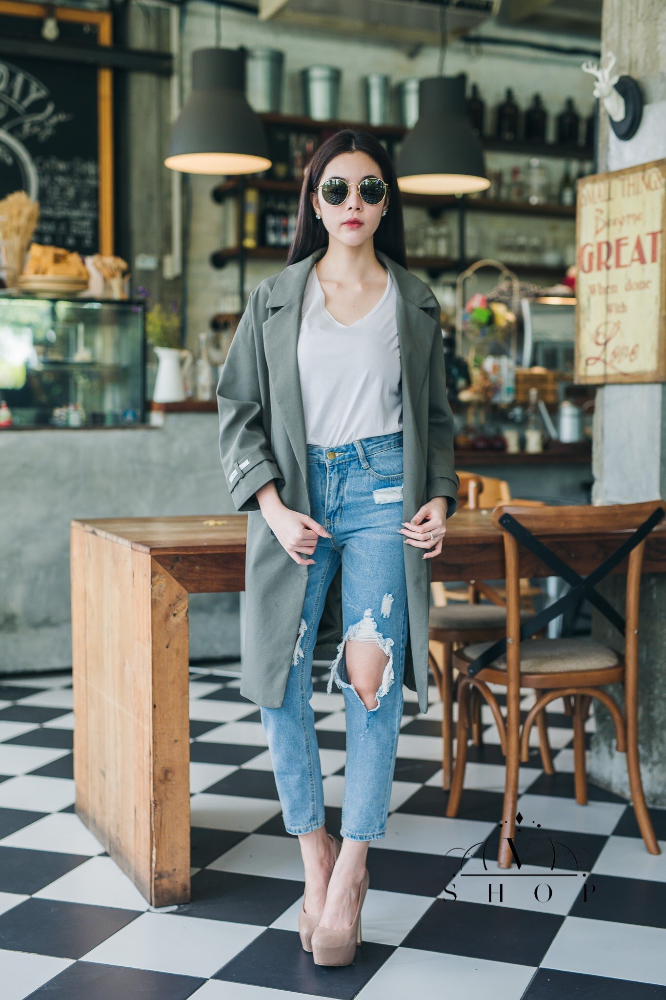เสื้อผ้าเกาหลี พร้อมส่ง เสื้อคลุมยาว มีซับทั้งชุด