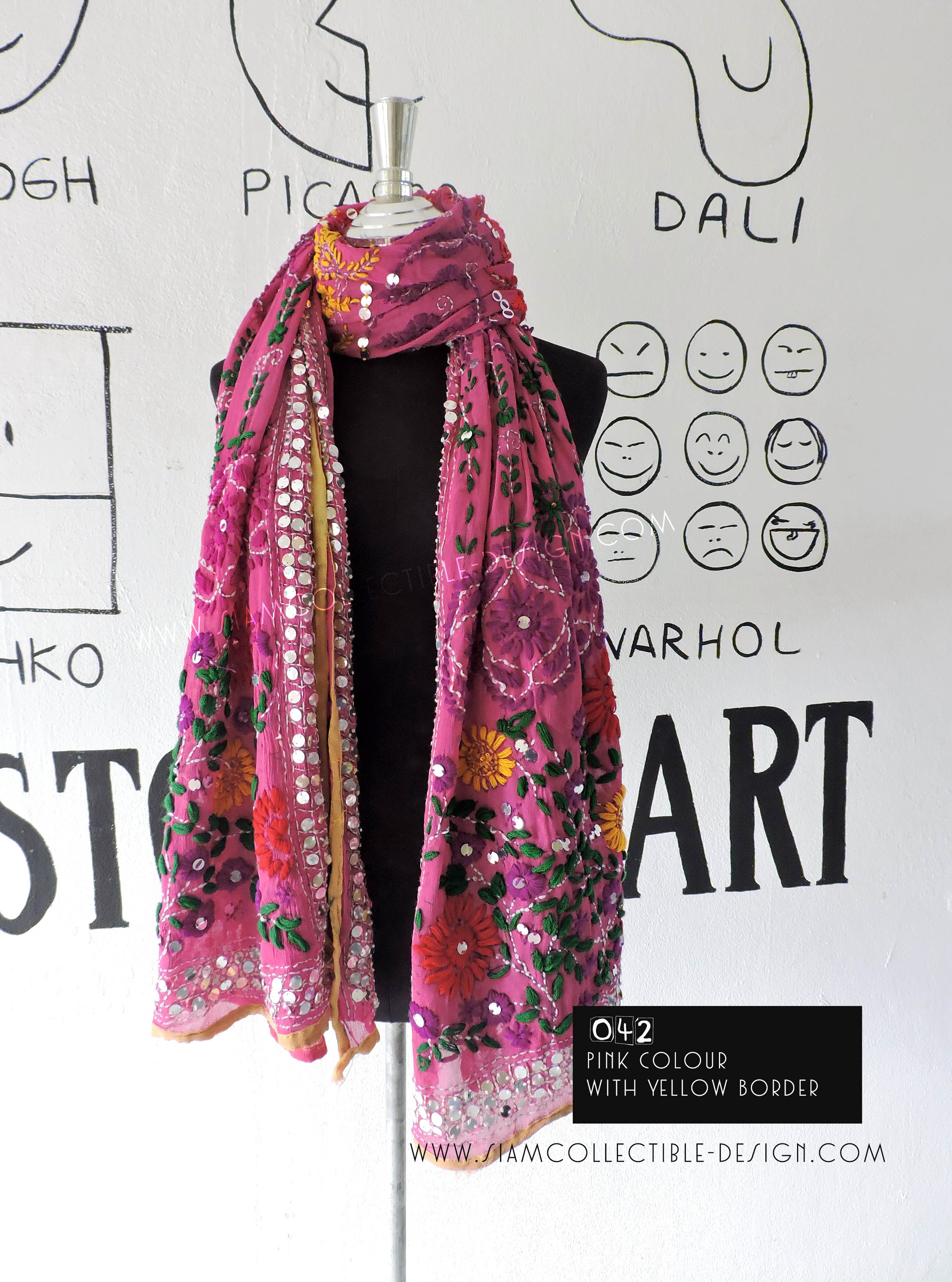 ผ้าคลุมไหล่ปักมือ ผ้าอินเดีย PDI042 / Phulkari Dupatta Traditional Indian embroidery PDI042