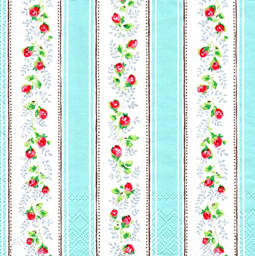 แนวภาพดอกไม้ Cath Kidston Aqua Blue Strip เป็นภาพเต็มแผ่น กระดาษแนพกิ้นสำหรับทำงาน เดคูพาจ Decoupage Paper Napkins ขนาด 33X33cm