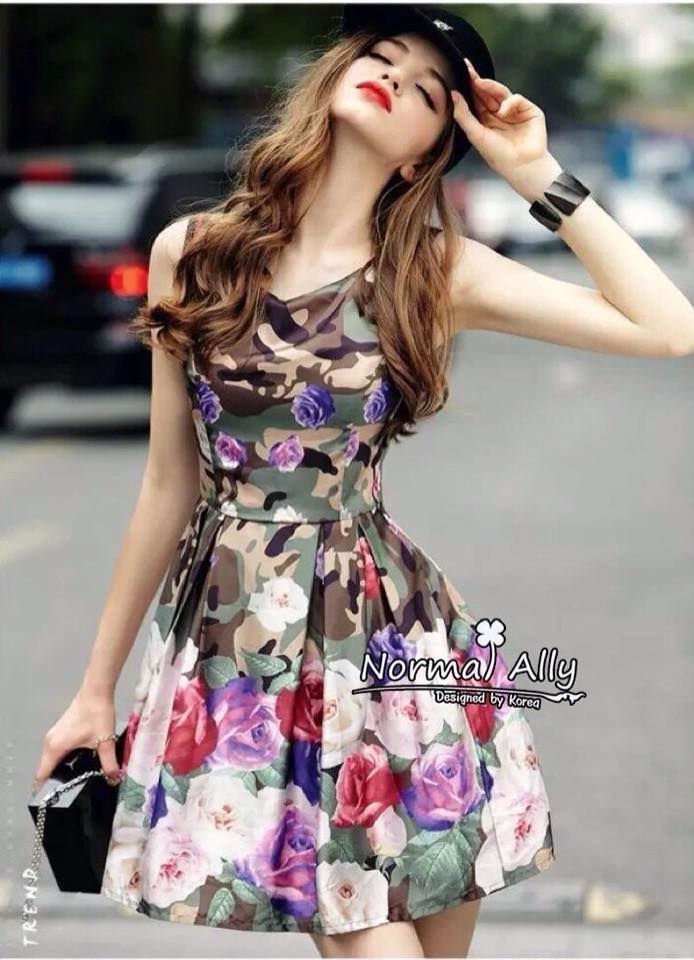 พร้อมส่ง เดรส Korea Style ลายผ้าสวย