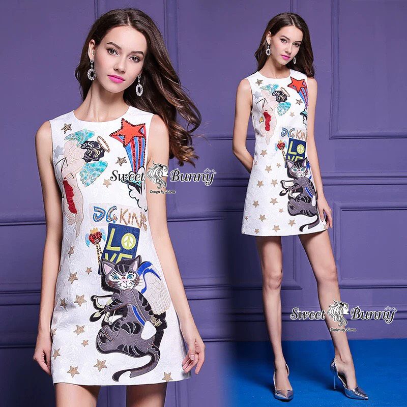 ชุดเดรสเกาหลี พร้อมส่ง ผ้า Jacquard เนื้อดี