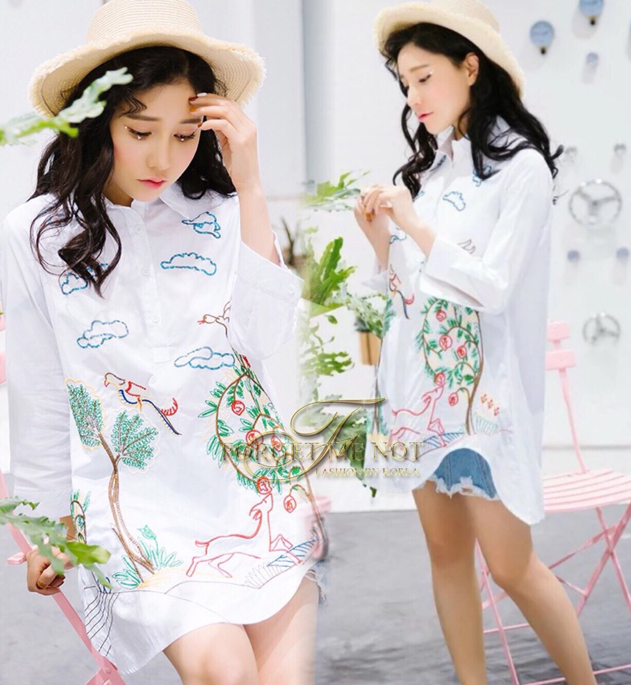 เสื้อเกาหลี พร้อมส่ง เสื้อเชิ้ตตัวยาว ทรงตรง
