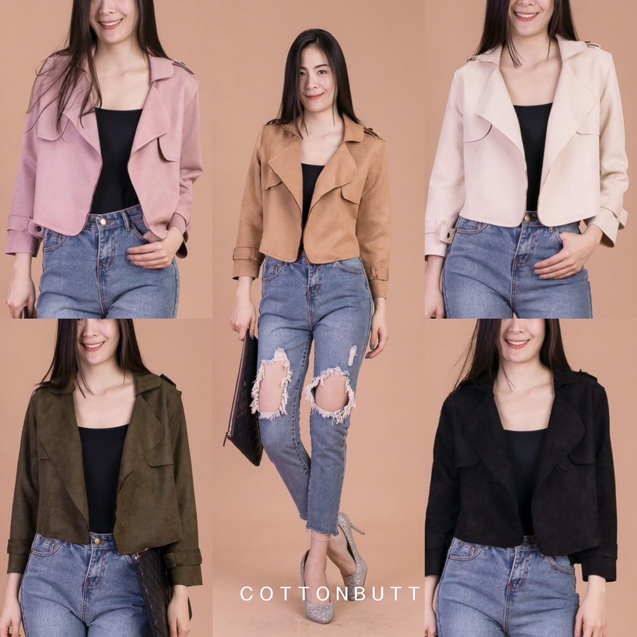 เสื้อเกาหลี พร้อมส่ง เสื้อแจ้กเกต ปกใหญ่ทรงสั้น