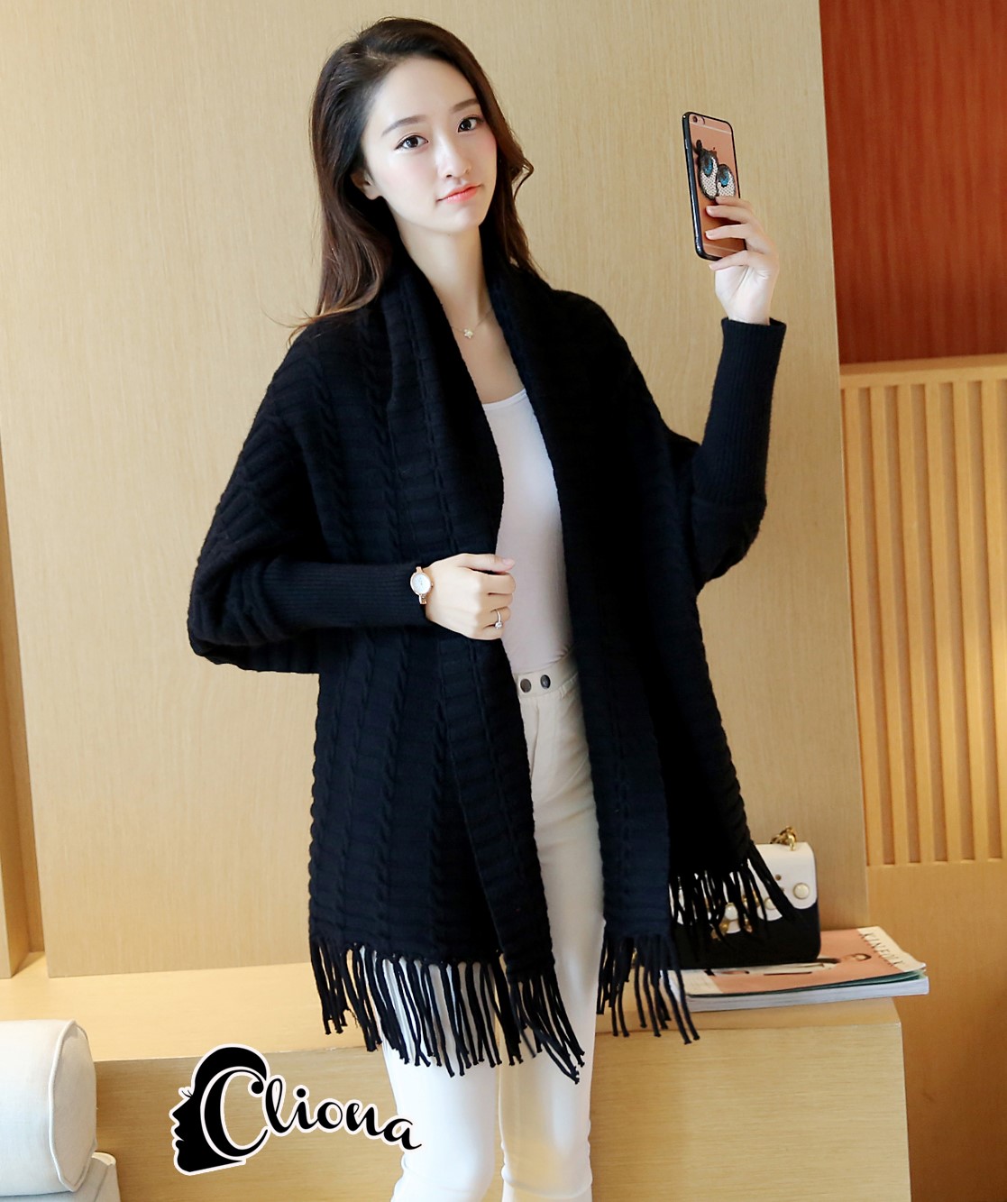 พร้อมส่ง เสื้อผ้าไหมพรม แขนยาว ถักลายนูน
