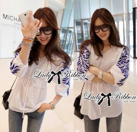 พร้อมส่ง เชิ้ตคอสม็อคปักลายสไตล์ Minimal