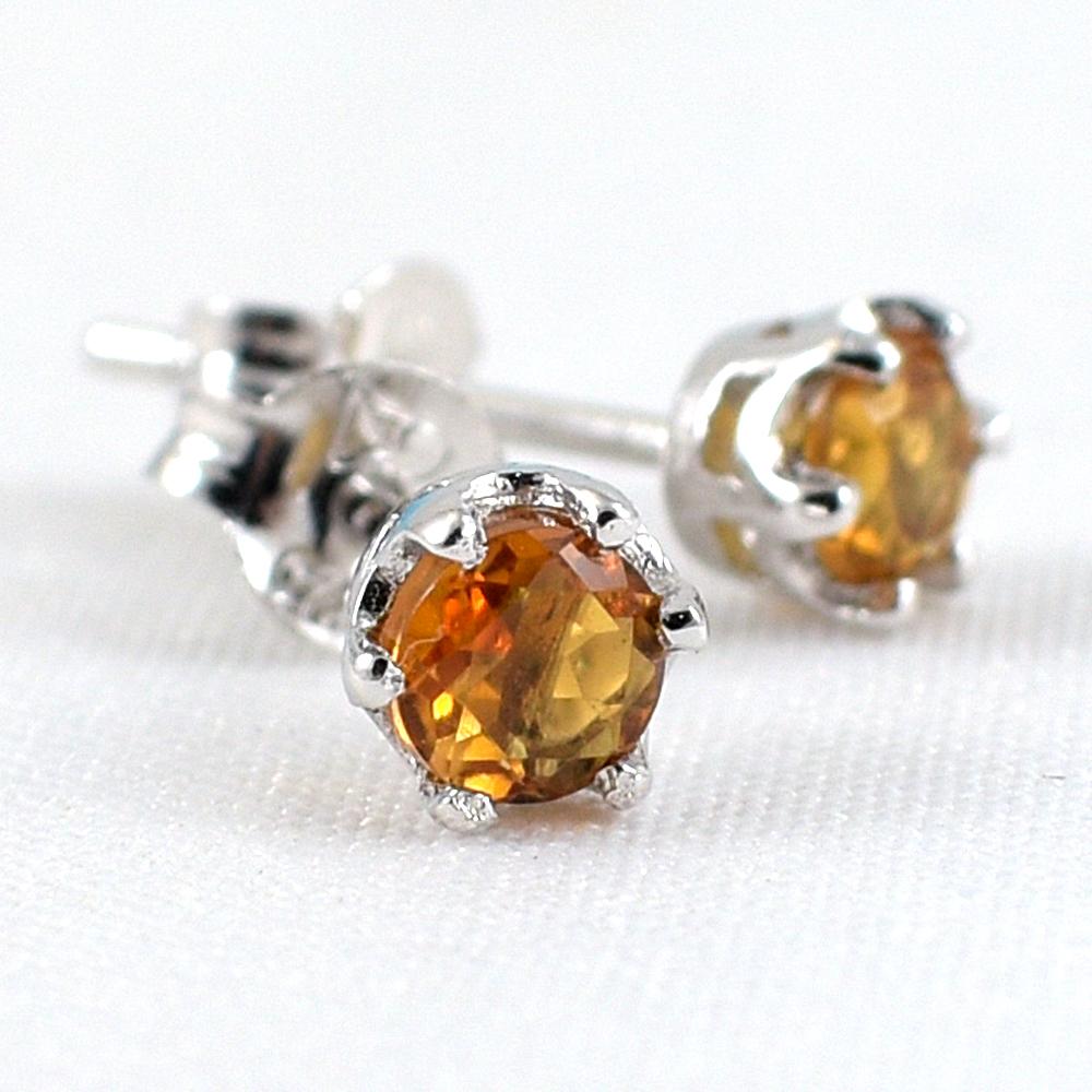 SKJewelryFactory EER00253-CIT ต่างหูพลอยแท้ ต่างหูซิทรินแท้ สีเหลืองบุษราคัม ต่างหูพลอยเม็ดเดี่ยว